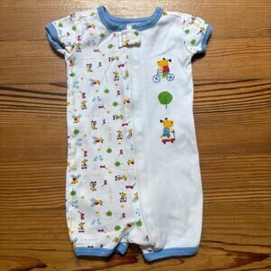 Vintage white dog bicycle balloon short sleeve baby one piece SIZE 6-12M